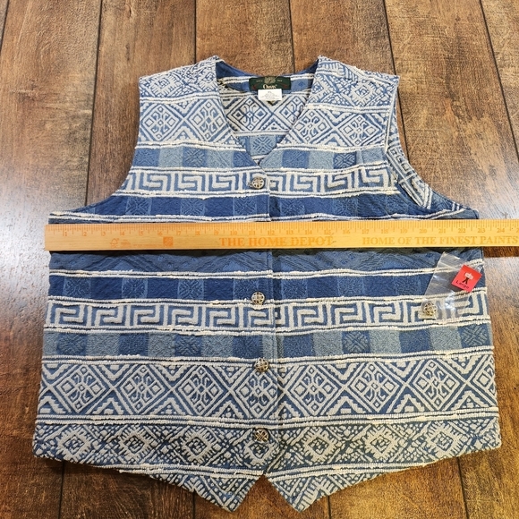 Orvis Vintage Tapestry Vest XL Blue Aztec Southwestern USA Deadstock 80s 90s VTG - Picture 6 of 8